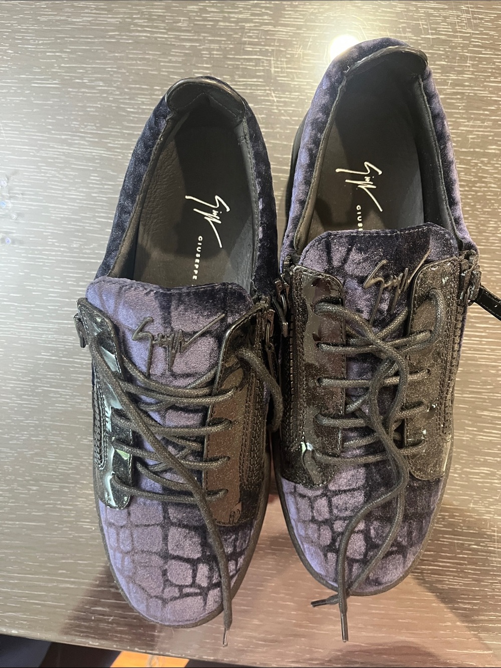 Giuseppe Zanotti Men's Velvet Lace-Up Sneakers in Purple and Black